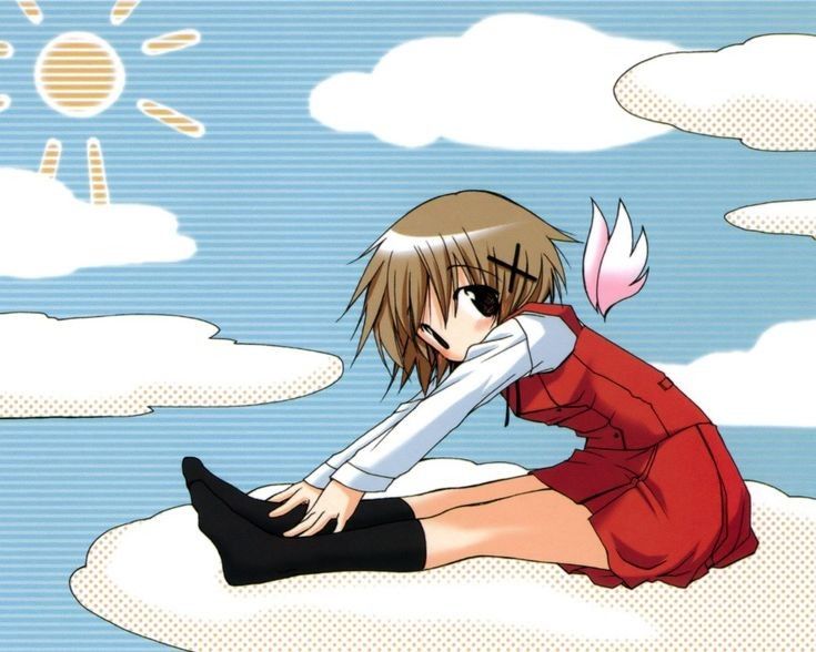 she's stretching herself at an acute angle because she's a cute angel.